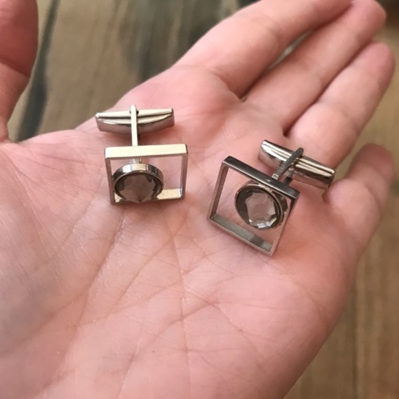 Vintage Crystal MidCentury Modern Silver Cufflinks - Picture 8 of 8